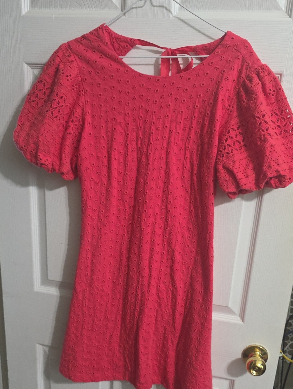 Free People Eyelet Puff Sleeve Mini Dress - Coral Pink